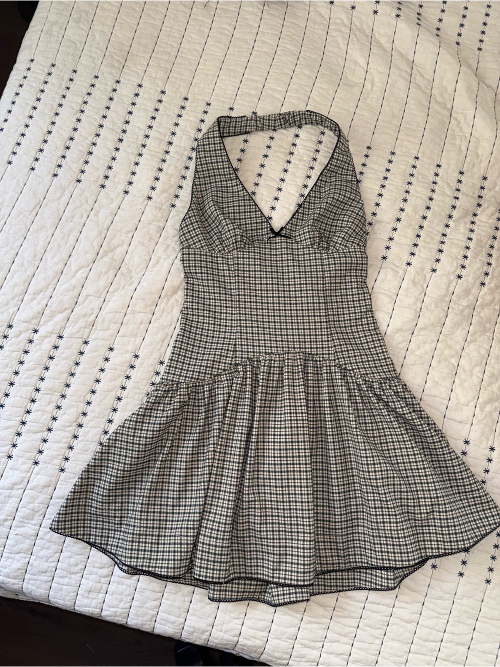 Backless Halter Plaid Mini Dress in Black and White - Picture 3 of 7